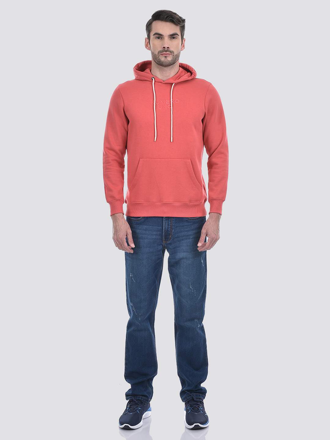 Numero Uno Men Typographic Pink Hooded Neck Cotton Blend Sweatshirt